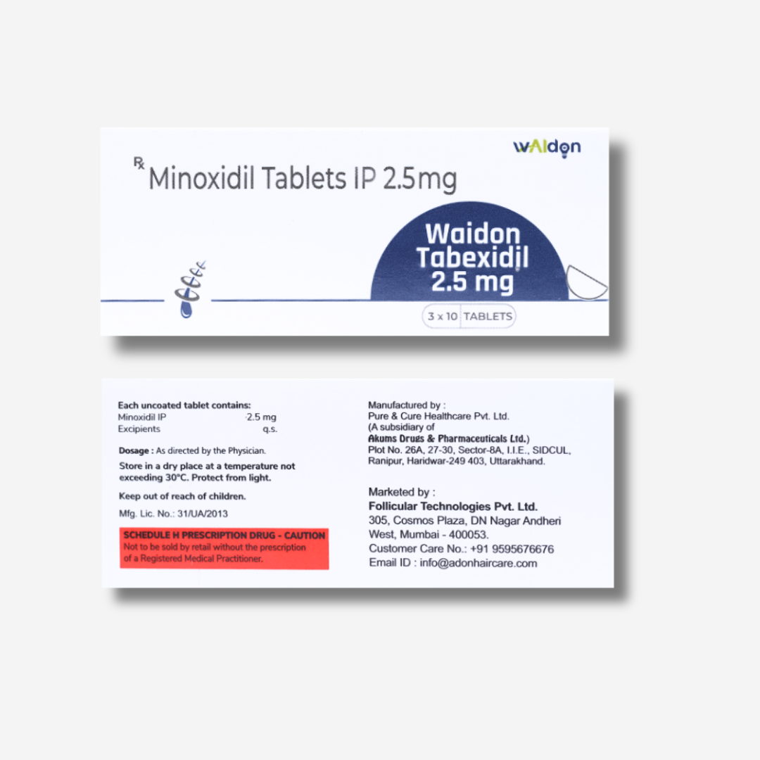 Tab Waidon Tabexidil 2.5mg, 10 tablets per strip, one month supply.