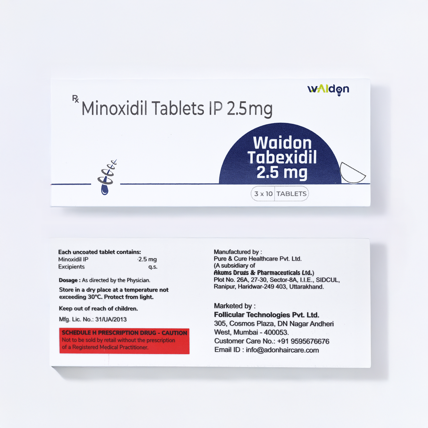 Tab Waidon Tabexidil 2.5mg, 10 tablets per strip, one month supply.