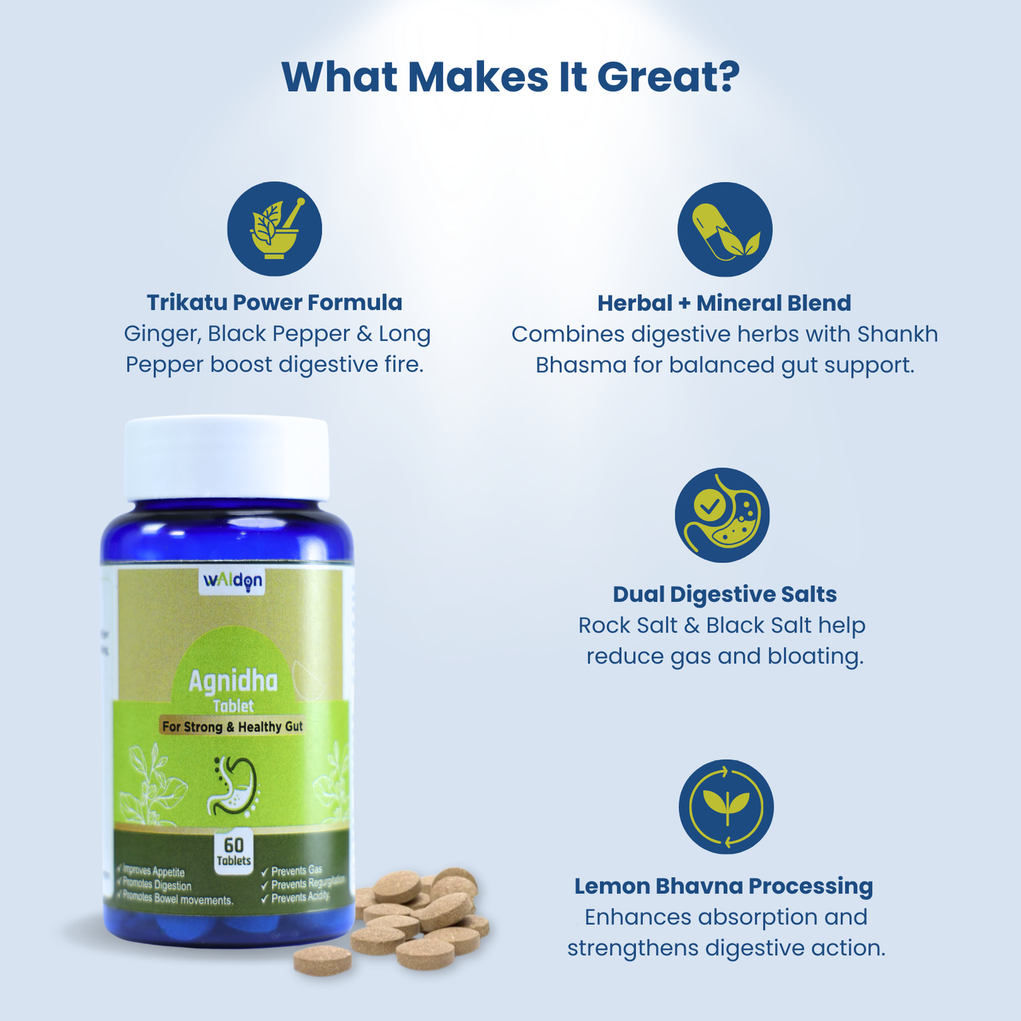 Agnidha Tablets, 60 tablets per bottle, one month supply